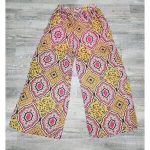 Rusttydustty Bohemian Wide Leg Pull On Pants Size Large Beachy Colorful